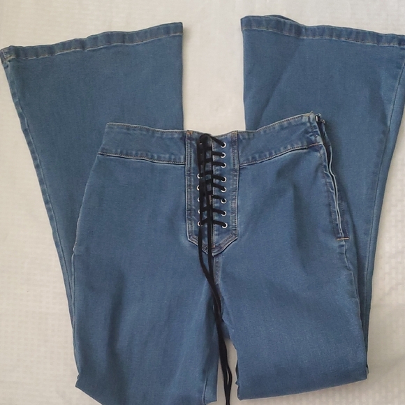 Forever 21 Blue Flare Wide Leg Jeans - Picture 14 of 15